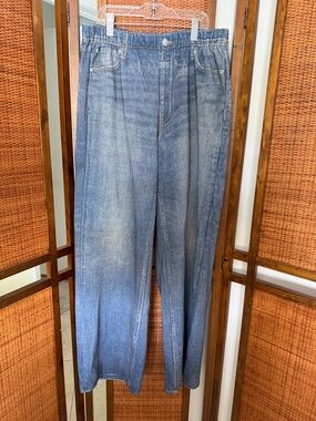 ECRU Mirage Denim Printed French Terry Wide Leg Pants medium